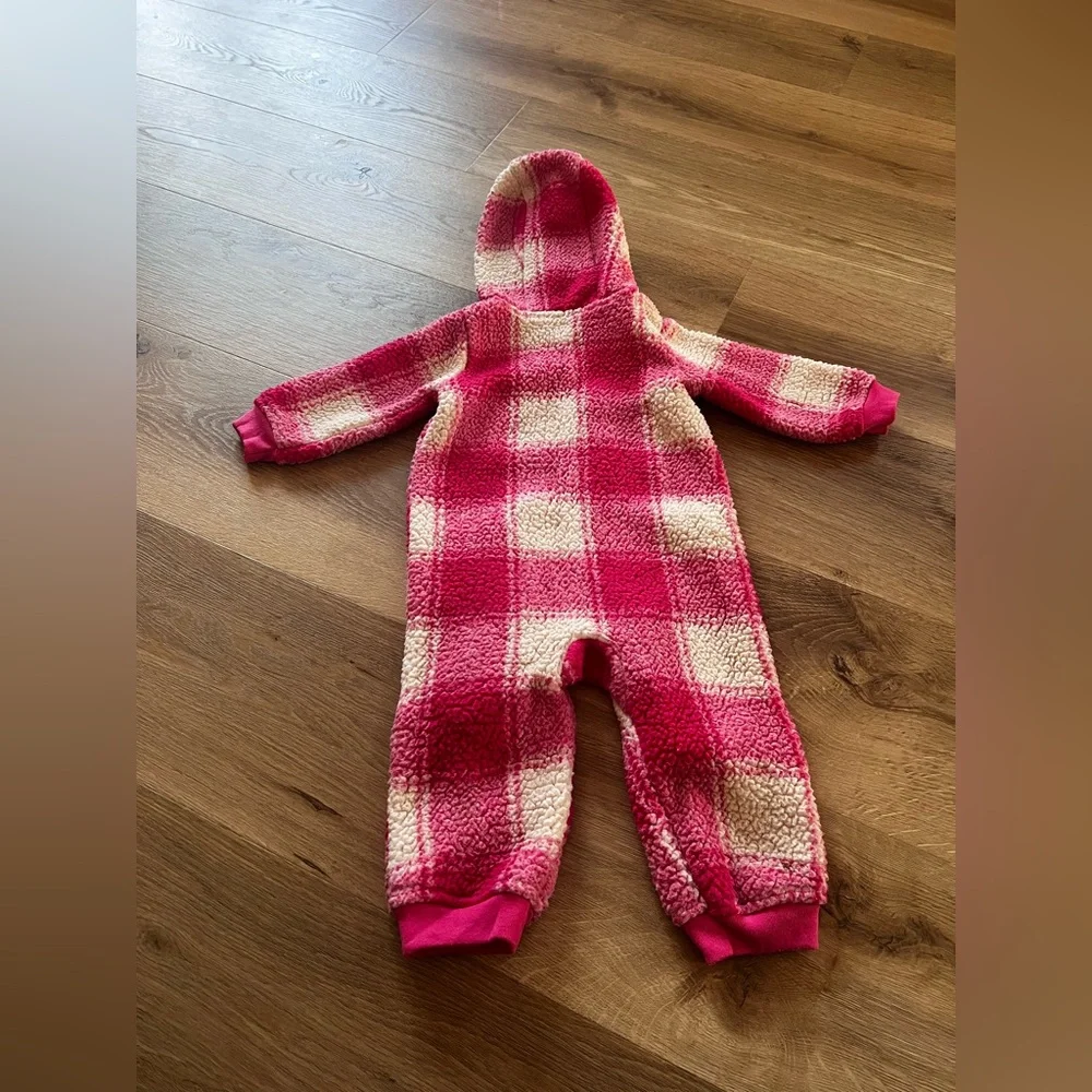 Carter's Pink and White Checkered Jumpsuit with Hood- 12 months